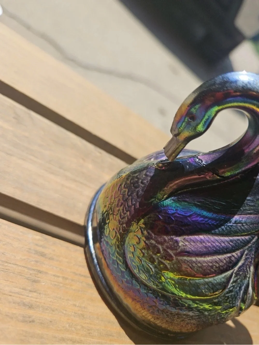 Fenton Carnival Glass Swan Candlesticks Pair Iridescent - repaired